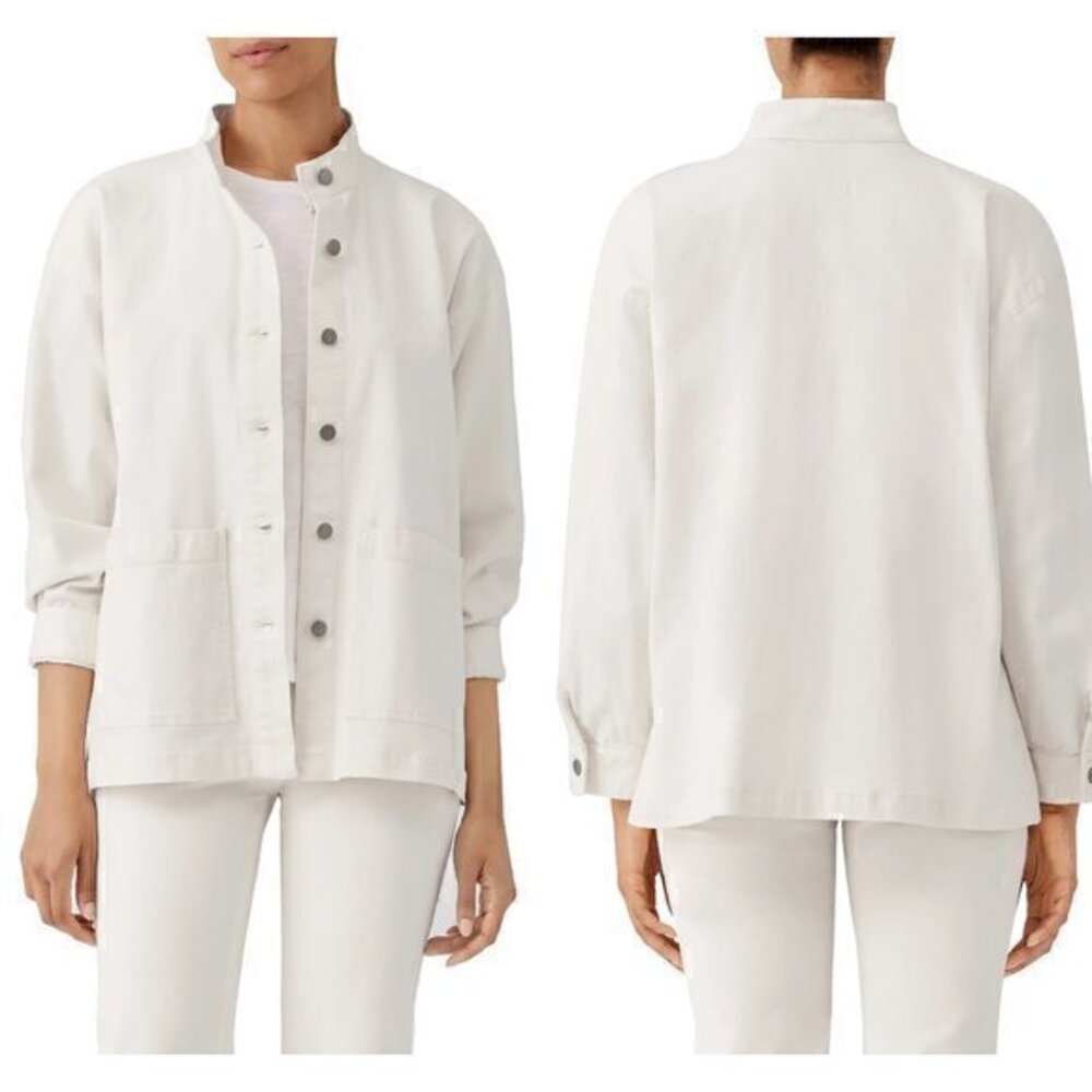 Eileen Fisher White Standard Collar Shirt Jacket Size S Petite NWT